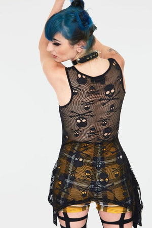 Dig In Graveyard Longline Sleeveless Top With Back Mesh-Jawbreaker-Dark Fashion Clothing