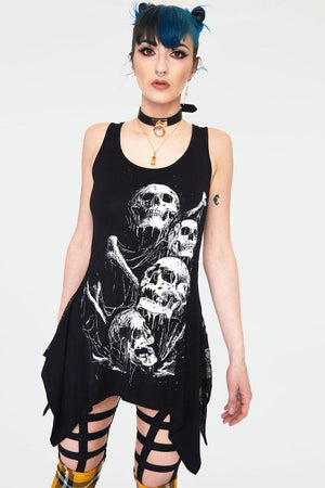 Dig In Graveyard Longline Sleeveless Top With Back Mesh-Jawbreaker-Dark Fashion Clothing