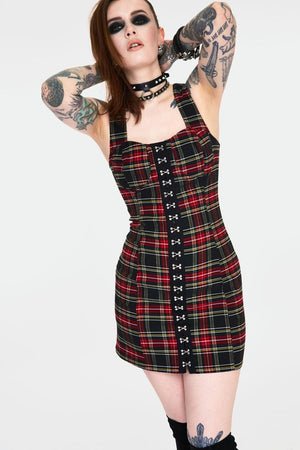 Disgraced Tartan Bodycon Dress-Jawbreaker-Dark Fashion Clothing