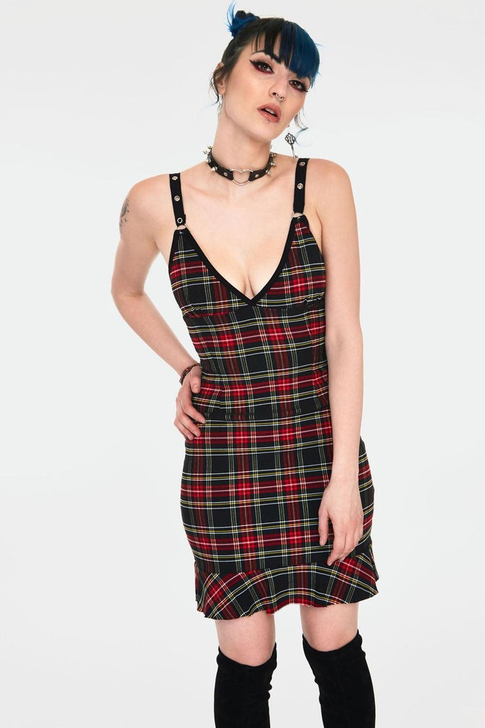 Disgraced Tartan Mini Dress-Jawbreaker-Dark Fashion Clothing