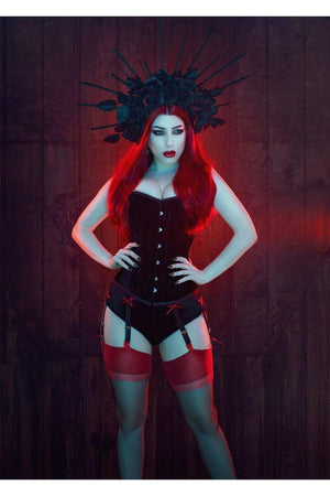 Elegant Overbust Steel Boned Corset In Velvet-Burleska-Dark Fashion Clothing