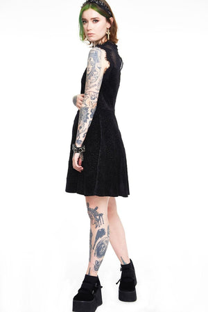 Embroidered Rose Velvet Skater Dress-Jawbreaker-Dark Fashion Clothing