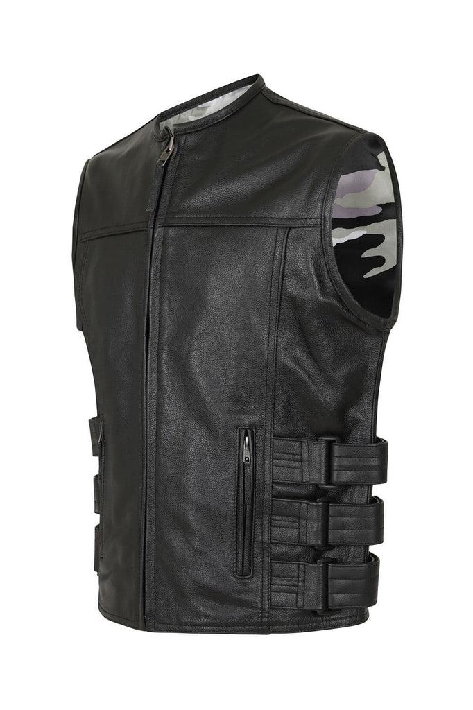 Enforcer Leather Tactical Style Biker Vest-Skintan Leather-Dark Fashion Clothing