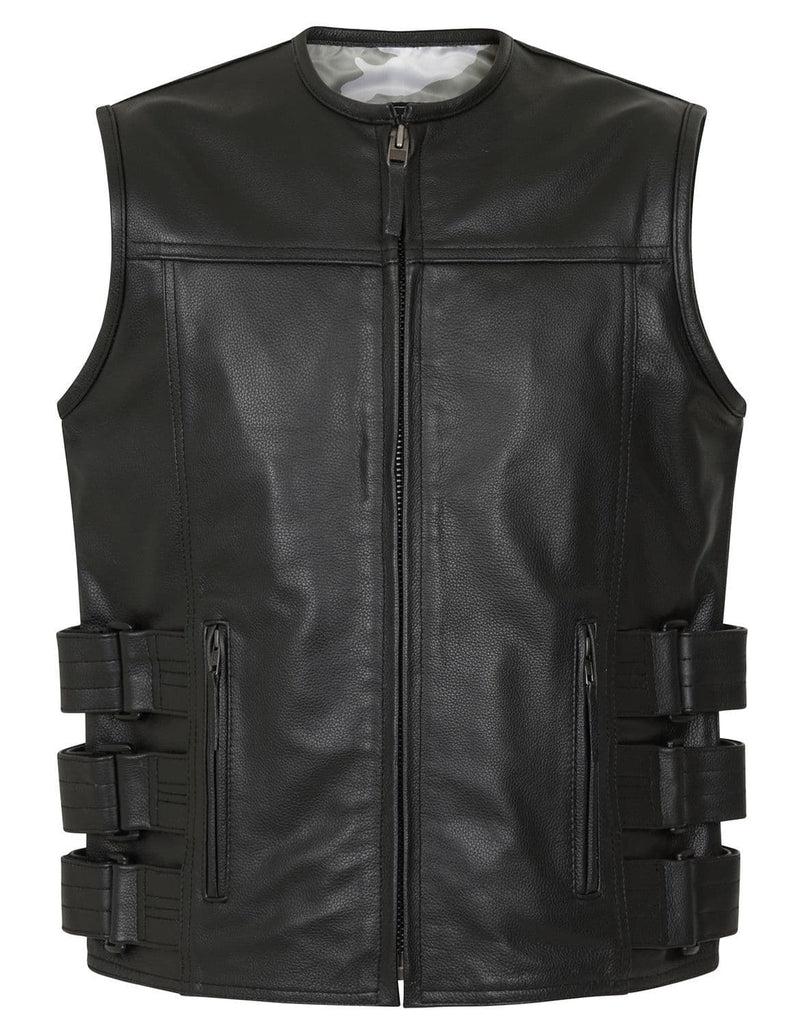 Enforcer Leather Tactical Style Biker Vest-Skintan Leather-Dark Fashion Clothing