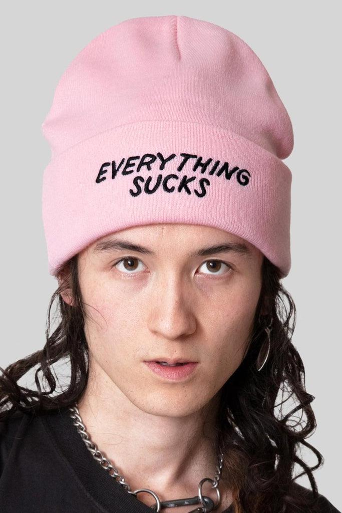 Everything Sucks Beanie - Unisex-Long Clothing-Dark Fashion Clothing