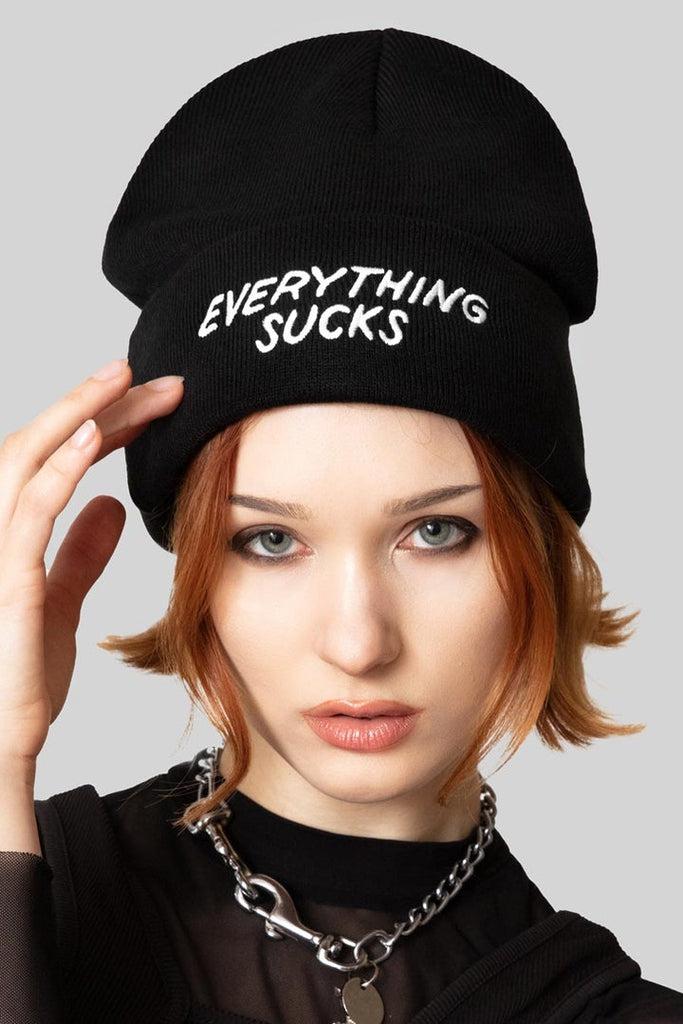 Everything Sucks Beanie - Unisex-Long Clothing-Dark Fashion Clothing