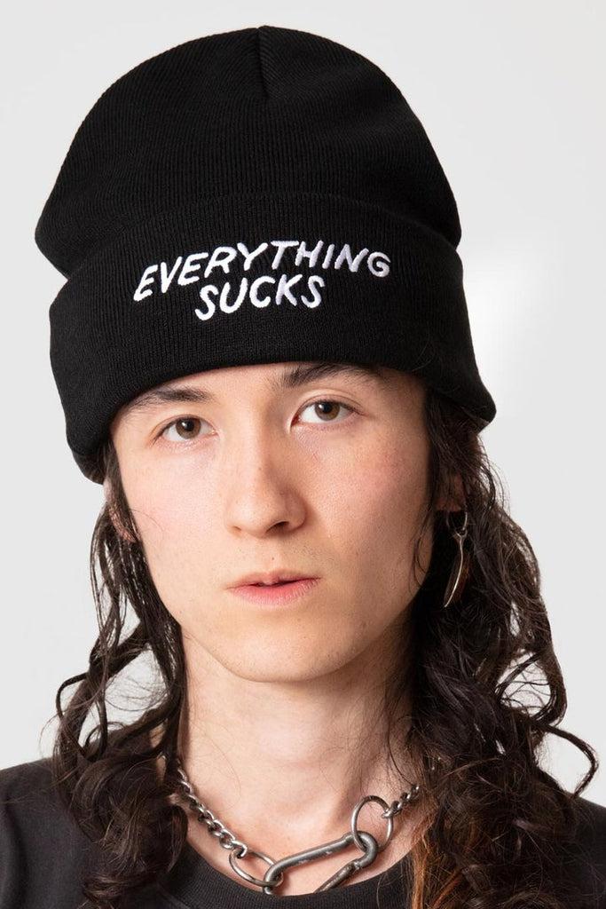 Everything Sucks Beanie - Unisex-Long Clothing-Dark Fashion Clothing