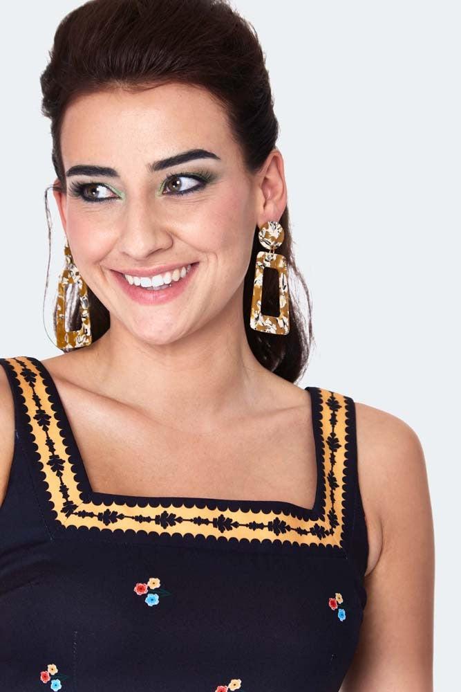 Fearne Fiesta Print Flared Dress-Voodoo Vixen-Dark Fashion Clothing