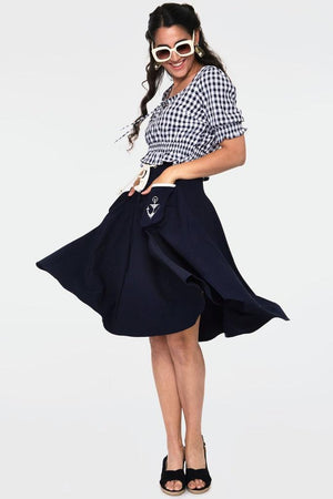 Florence Anchor & Rope Flare Skirt-Voodoo Vixen-Dark Fashion Clothing