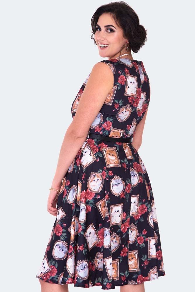 Framed Kitties Sleeveless Flare Dress-Voodoo Vixen-Dark Fashion Clothing