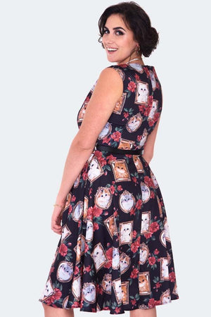 Framed Kitties Sleeveless Flare Dress-Voodoo Vixen-Dark Fashion Clothing