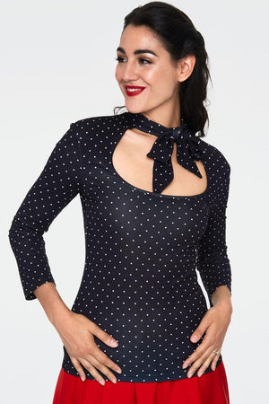 Gail Black Polka Dot Neck Tie Top-Voodoo Vixen-Dark Fashion Clothing