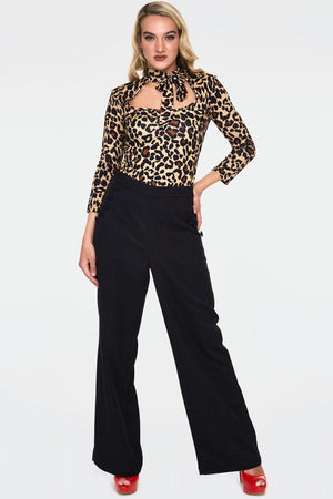 Gail Leopard Print Neck Tie Top-Voodoo Vixen-Dark Fashion Clothing