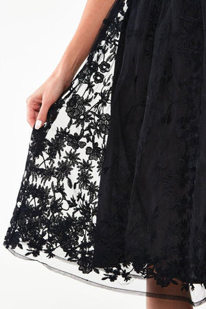 Glenda Black On Black Floral Embroidered Dress-Voodoo Vixen-Dark Fashion Clothing