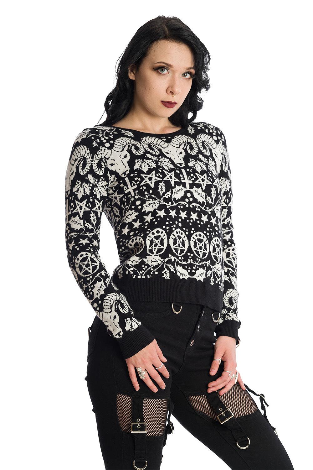 Goat Lord All Over Xmas Jumper-Banned-Dark Fashion Clothing
