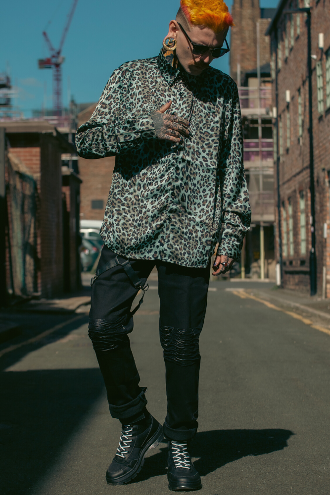 Green Leopard Long Sleeve Shirt-Jawbreaker-Dark Fashion Clothing