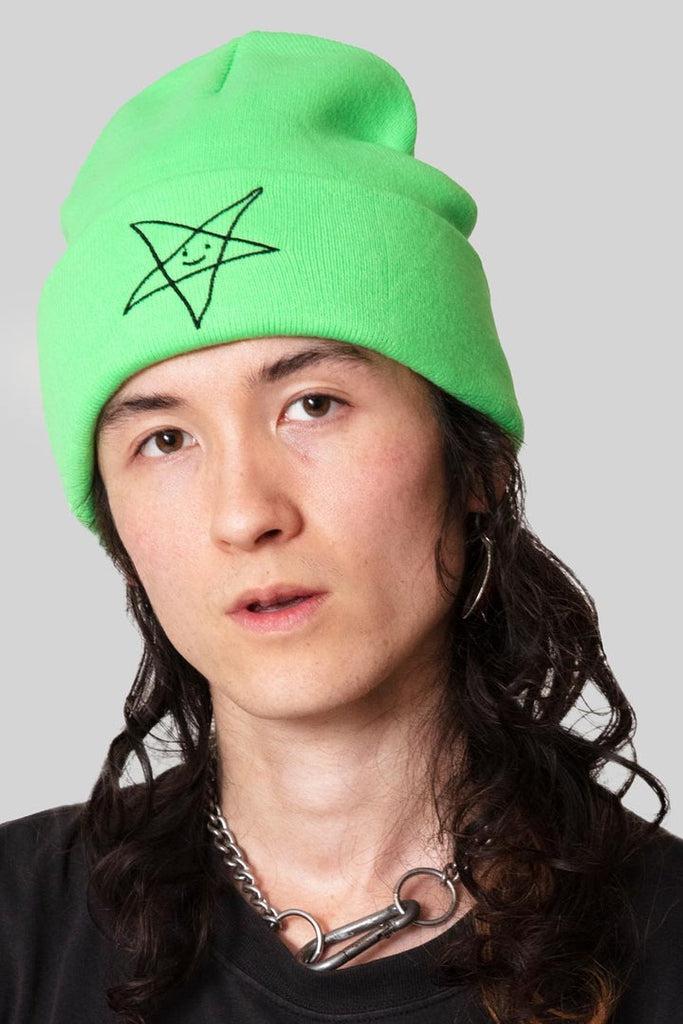 Green Satan Loves You Beanie - Unisex-Long Clothing-Dark Fashion Clothing