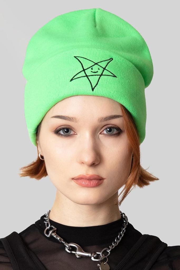 Green Satan Loves You Beanie - Unisex-Long Clothing-Dark Fashion Clothing