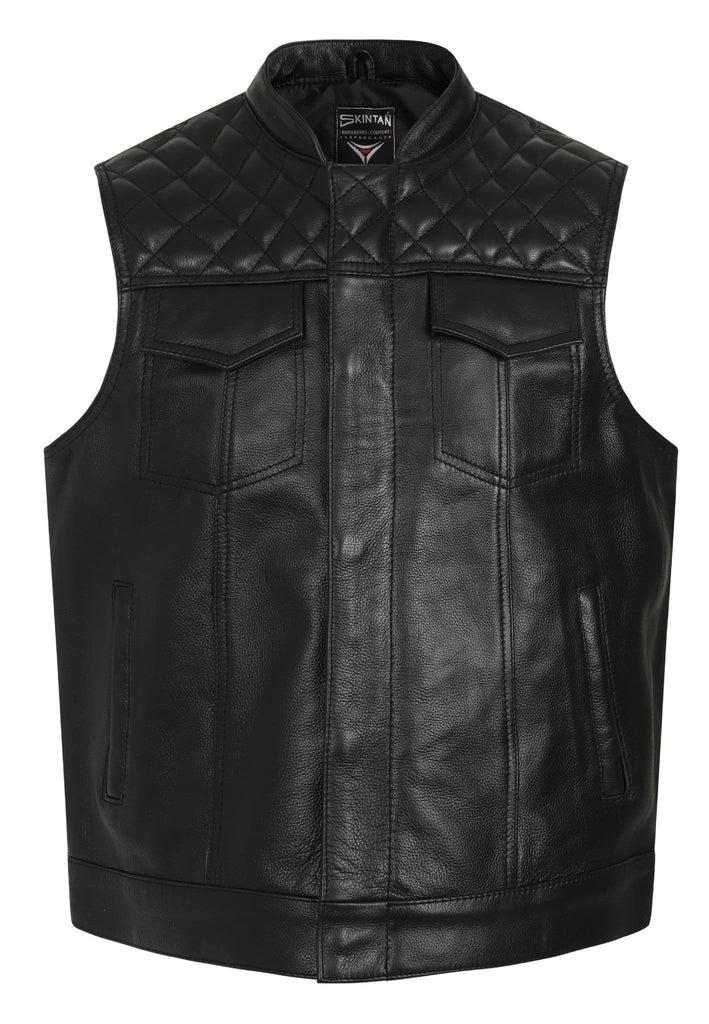 Gunner Leather Biker Vest-Skintan Leather-Dark Fashion Clothing