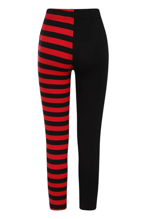 Half Black Half Stripes Leggings-Banned-Dark Fashion Clothing