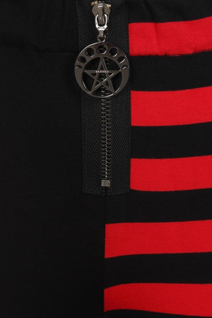 Half Black Half Stripes Leggings-Banned-Dark Fashion Clothing