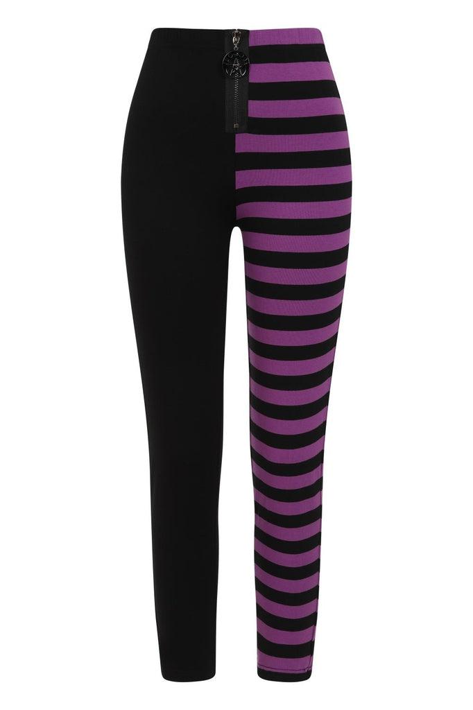 Half Black Half Stripes Leggings-Banned-Dark Fashion Clothing
