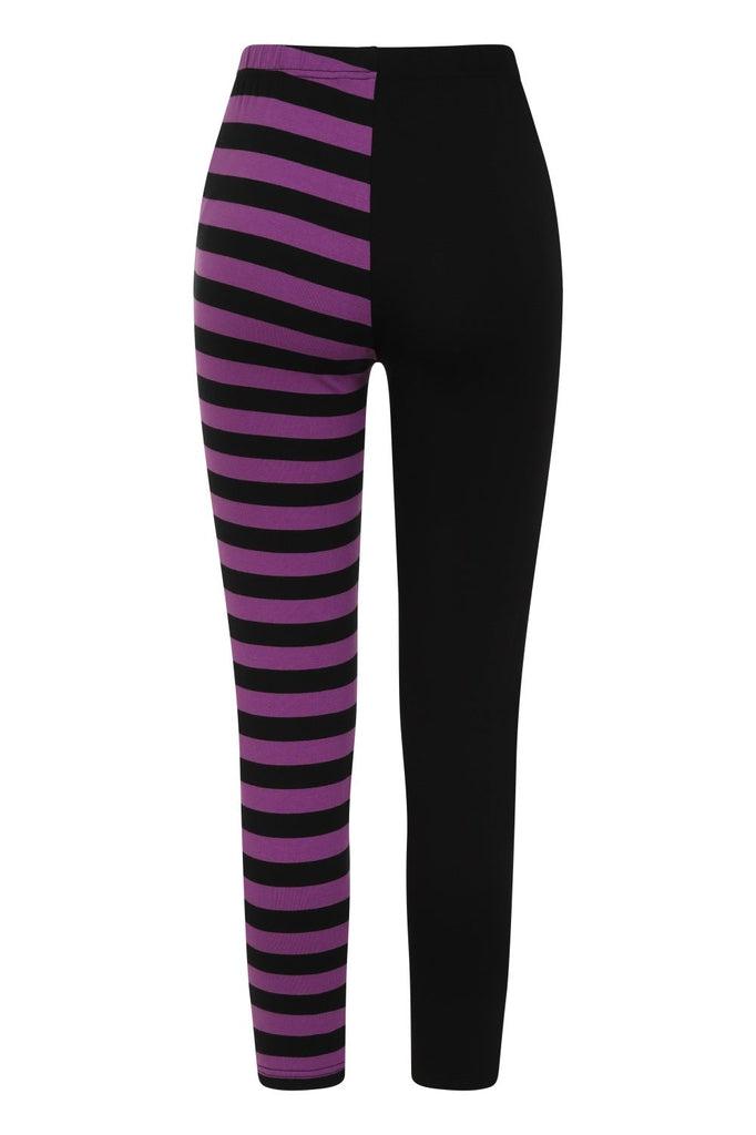 Half Black Half Stripes Leggings-Banned-Dark Fashion Clothing