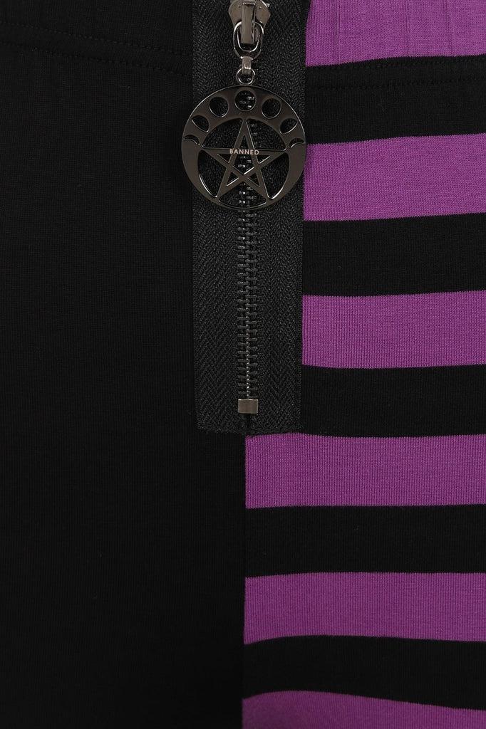 Half Black Half Stripes Leggings-Banned-Dark Fashion Clothing