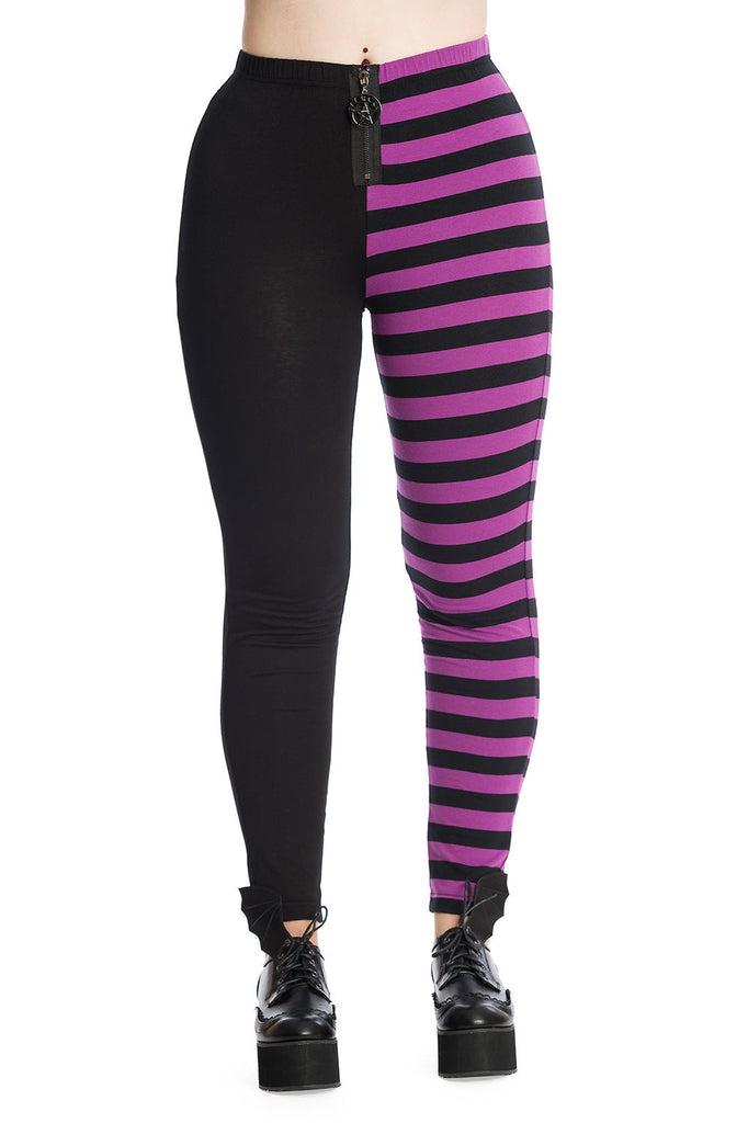 Half Black Half Stripes Leggings-Banned-Dark Fashion Clothing
