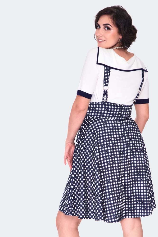 Heart Gingham Overall Flare Skirt-Voodoo Vixen-Dark Fashion Clothing