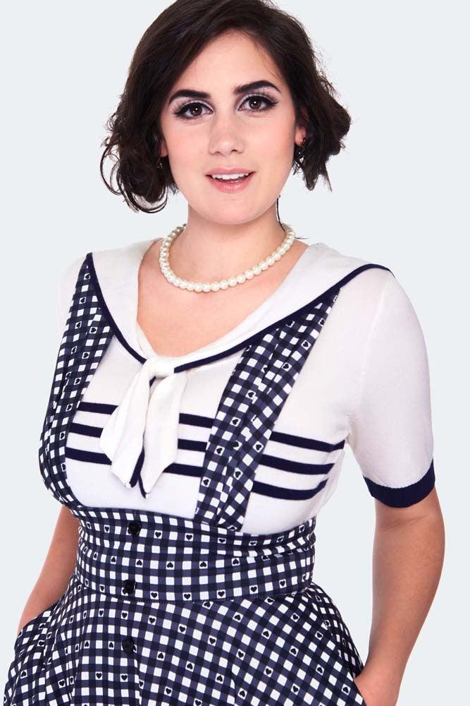 Heart Gingham Overall Flare Skirt-Voodoo Vixen-Dark Fashion Clothing