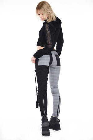 Houndstooth Check Half & Half Bondage Trousers-Jawbreaker-Dark Fashion Clothing