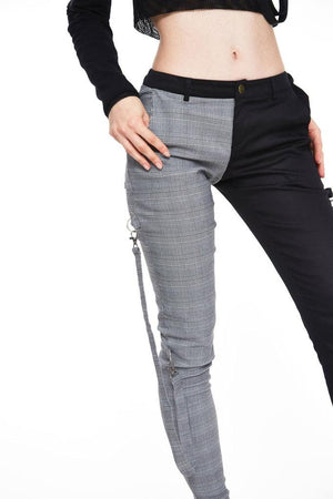 Houndstooth Check Half & Half Bondage Trousers-Jawbreaker-Dark Fashion Clothing