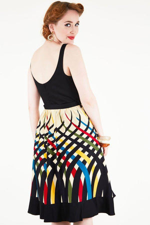 Jean Border Print Flared Dress-Voodoo Vixen-Dark Fashion Clothing