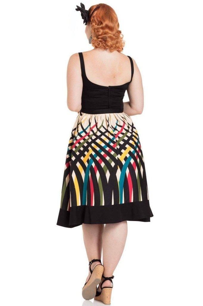 Jean Border Print Flared Dress-Voodoo Vixen-Dark Fashion Clothing