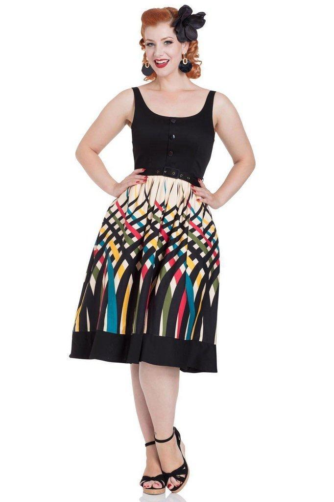 Jean Border Print Flared Dress-Voodoo Vixen-Dark Fashion Clothing