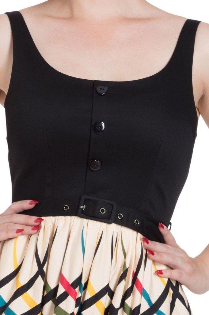 Jean Border Print Flared Dress-Voodoo Vixen-Dark Fashion Clothing