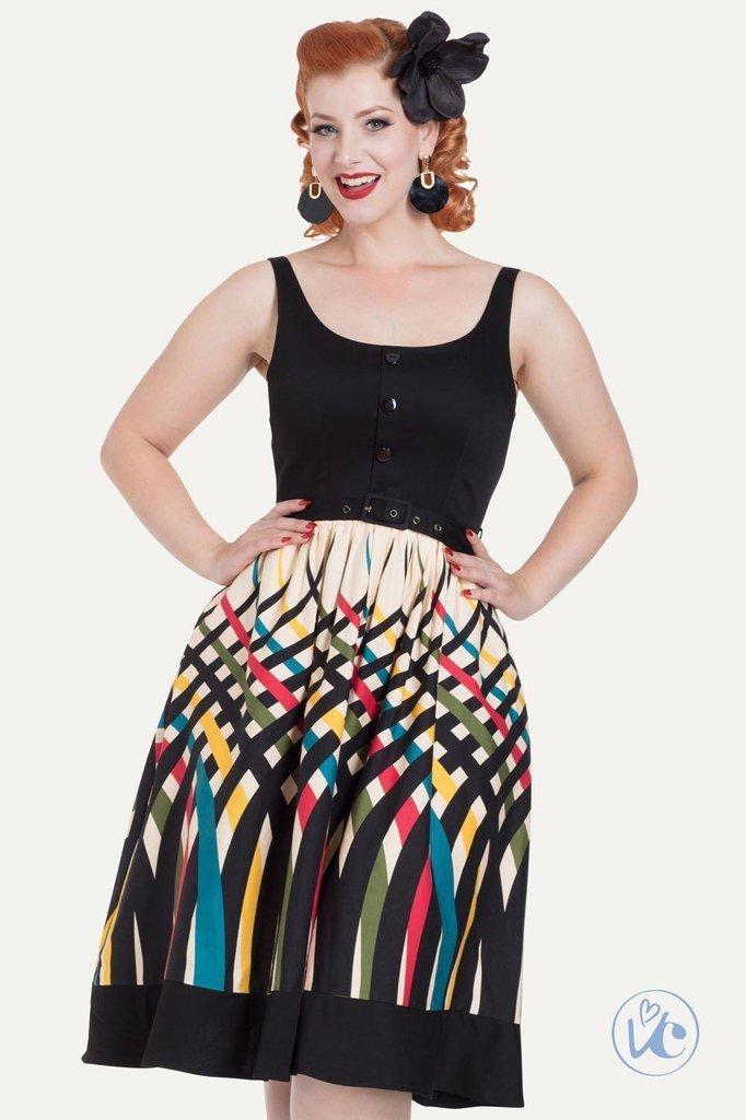 Jean Border Print Flared Dress-Voodoo Vixen-Dark Fashion Clothing