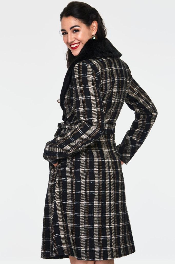 Kara Sea Double Breasted Plaid Dress Coat-Voodoo Vixen-Dark Fashion Clothing