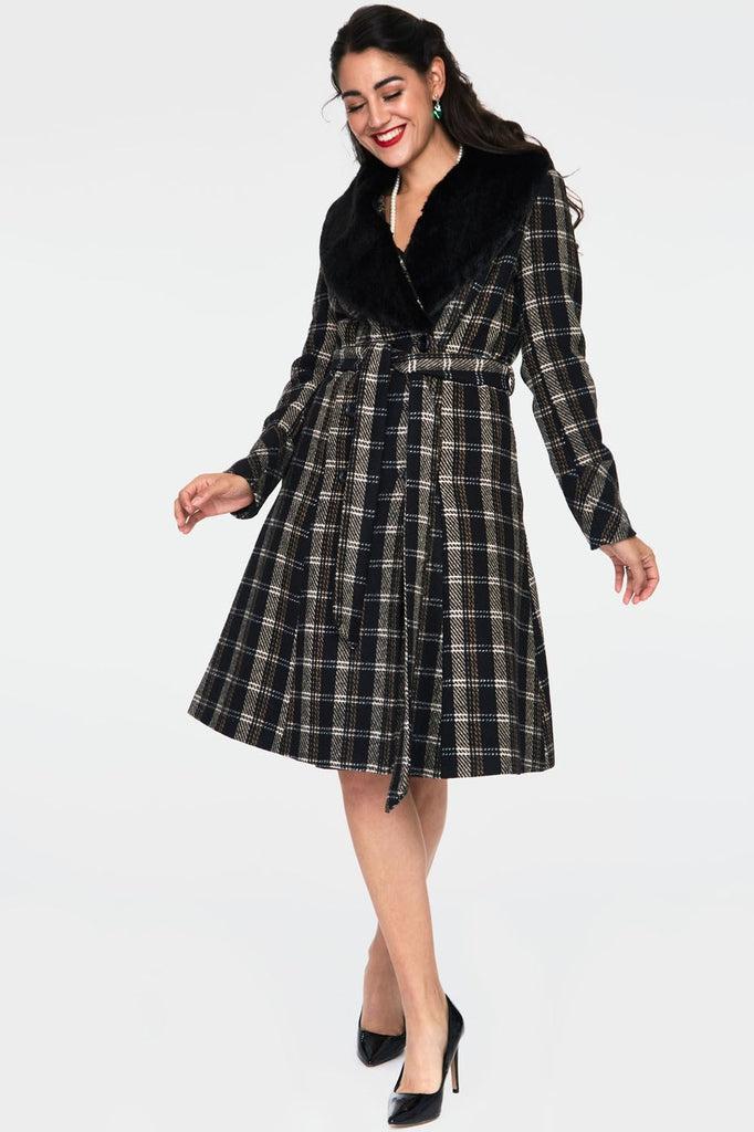 Kara Sea Double Breasted Plaid Dress Coat-Voodoo Vixen-Dark Fashion Clothing