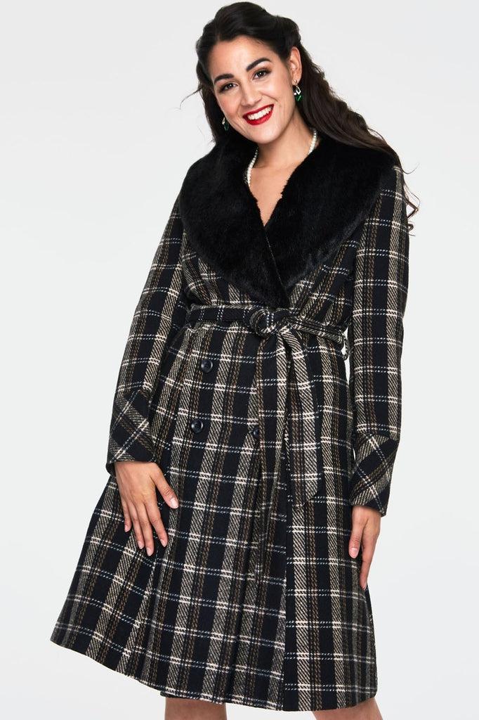 Kara Sea Double Breasted Plaid Dress Coat-Voodoo Vixen-Dark Fashion Clothing