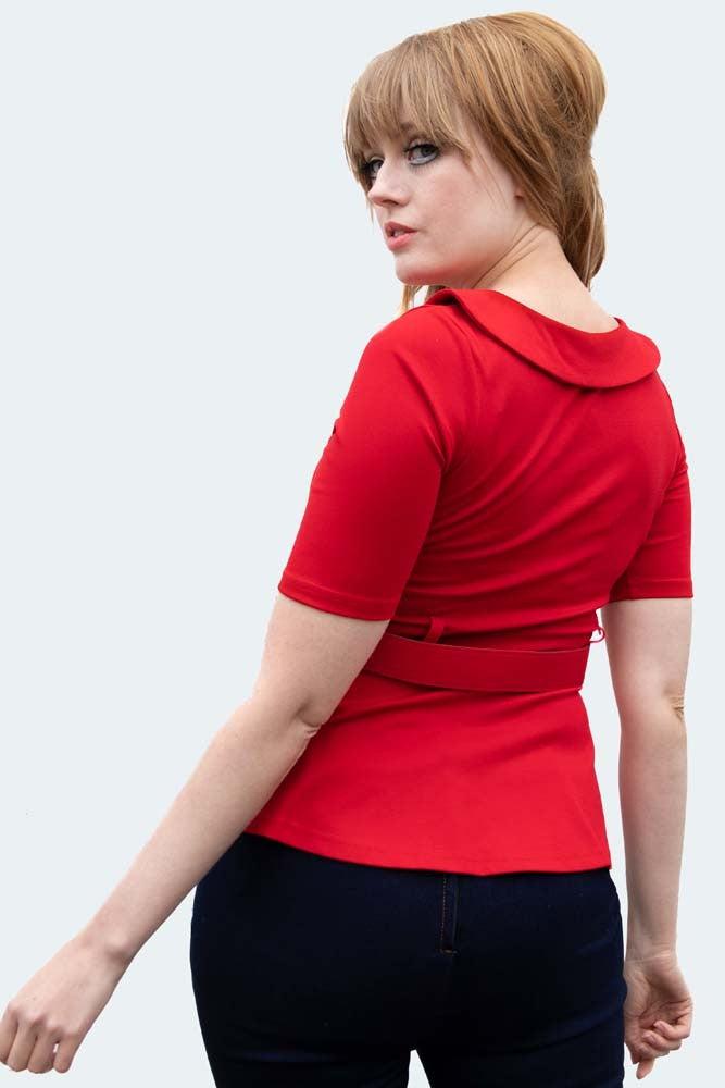 Knitted Belt Top With Peter Pan Collar-Voodoo Vixen-Dark Fashion Clothing