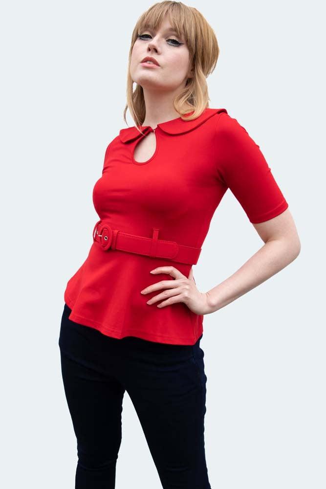 Knitted Belt Top With Peter Pan Collar-Voodoo Vixen-Dark Fashion Clothing