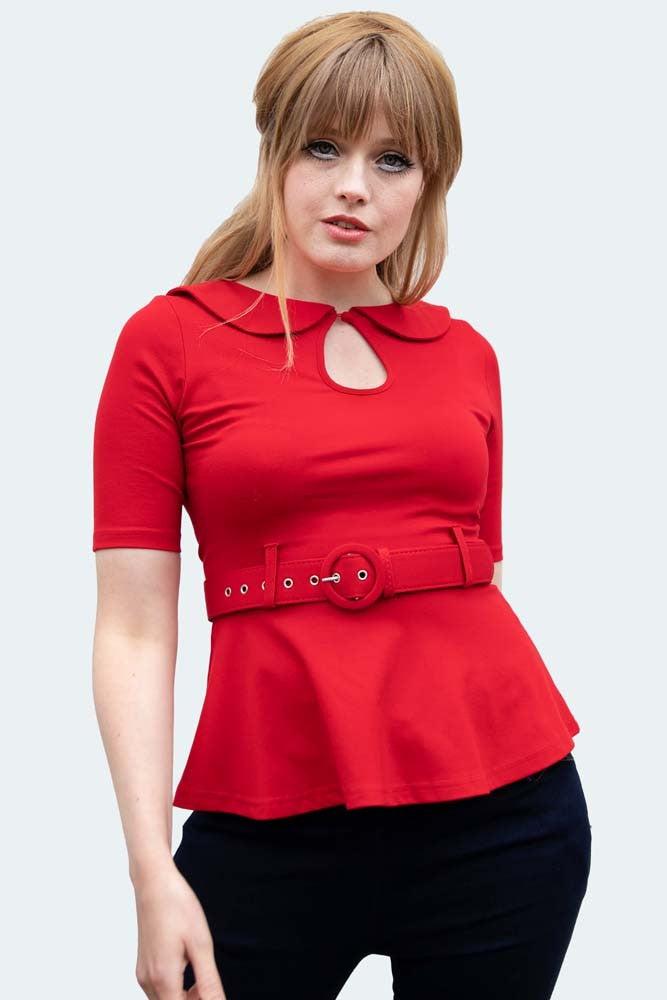 Knitted Belt Top With Peter Pan Collar-Voodoo Vixen-Dark Fashion Clothing