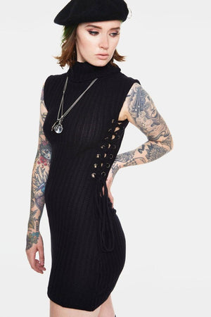 Knitted Turtle Neck Dress-Jawbreaker-Dark Fashion Clothing