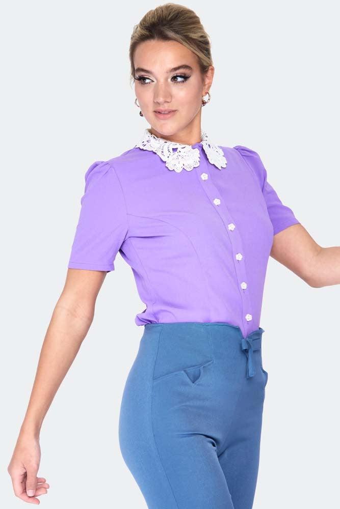 Lace Collar SS Blouse-Voodoo Vixen-Dark Fashion Clothing