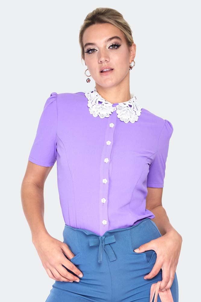 Lace Collar SS Blouse-Voodoo Vixen-Dark Fashion Clothing