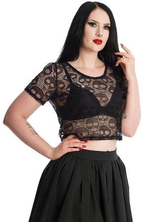 Lace Skull Top-Banned-Dark Fashion Clothing