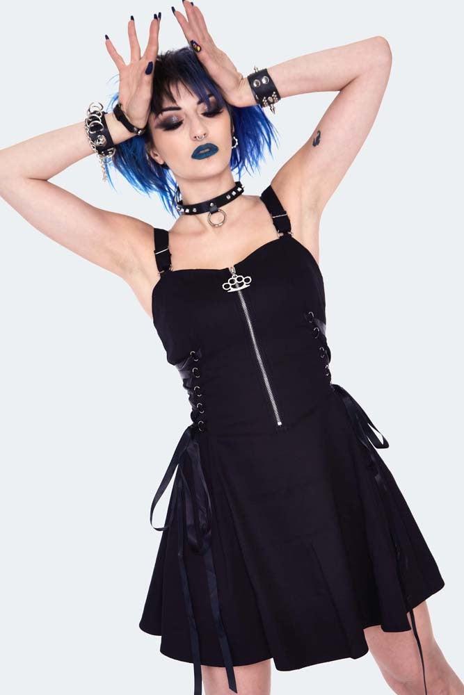 Lace Up Corset Mini Dress-Jawbreaker-Dark Fashion Clothing