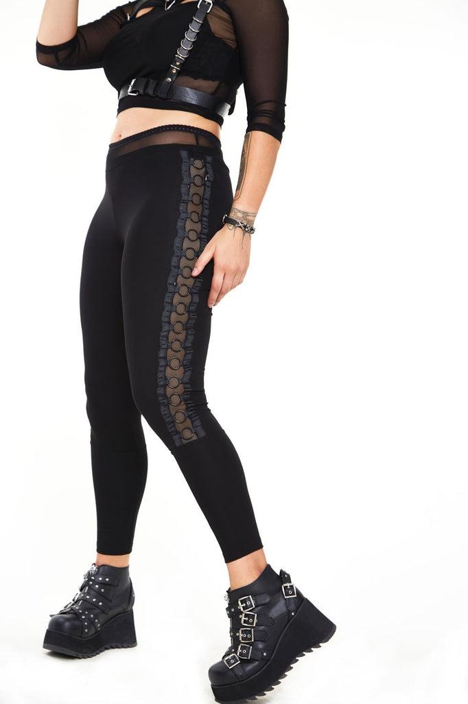 Leggings With O-ring Detail At Side Seams-Jawbreaker-Dark Fashion Clothing